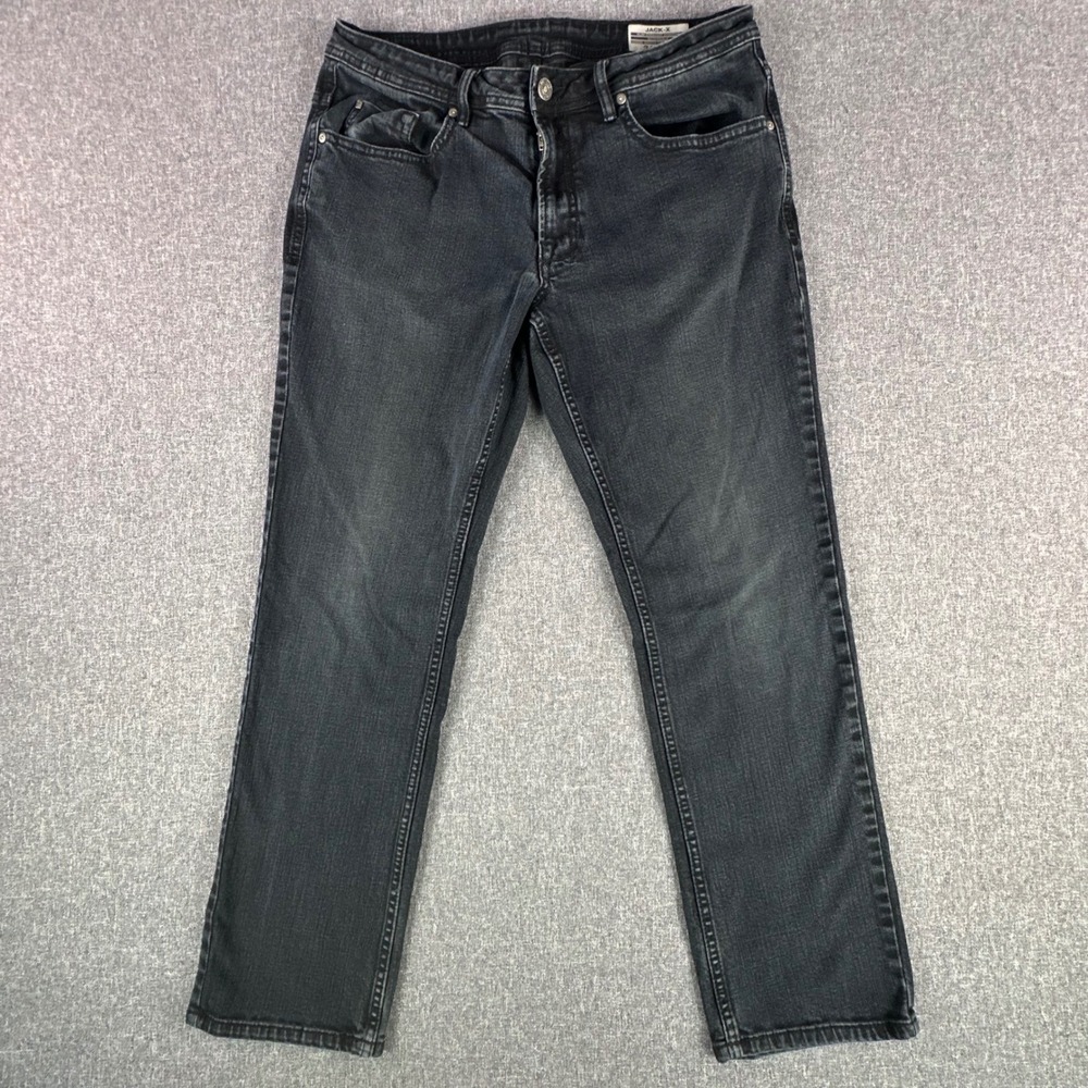 Buffalo Jeans Mens 34x30 Jack-X Slim Straight Stretch Black Dark Wash Denim